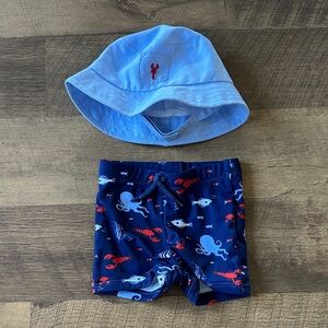 Janie & Jack Blue and Navy Kids Bucket Hat and Swim Shorts Set